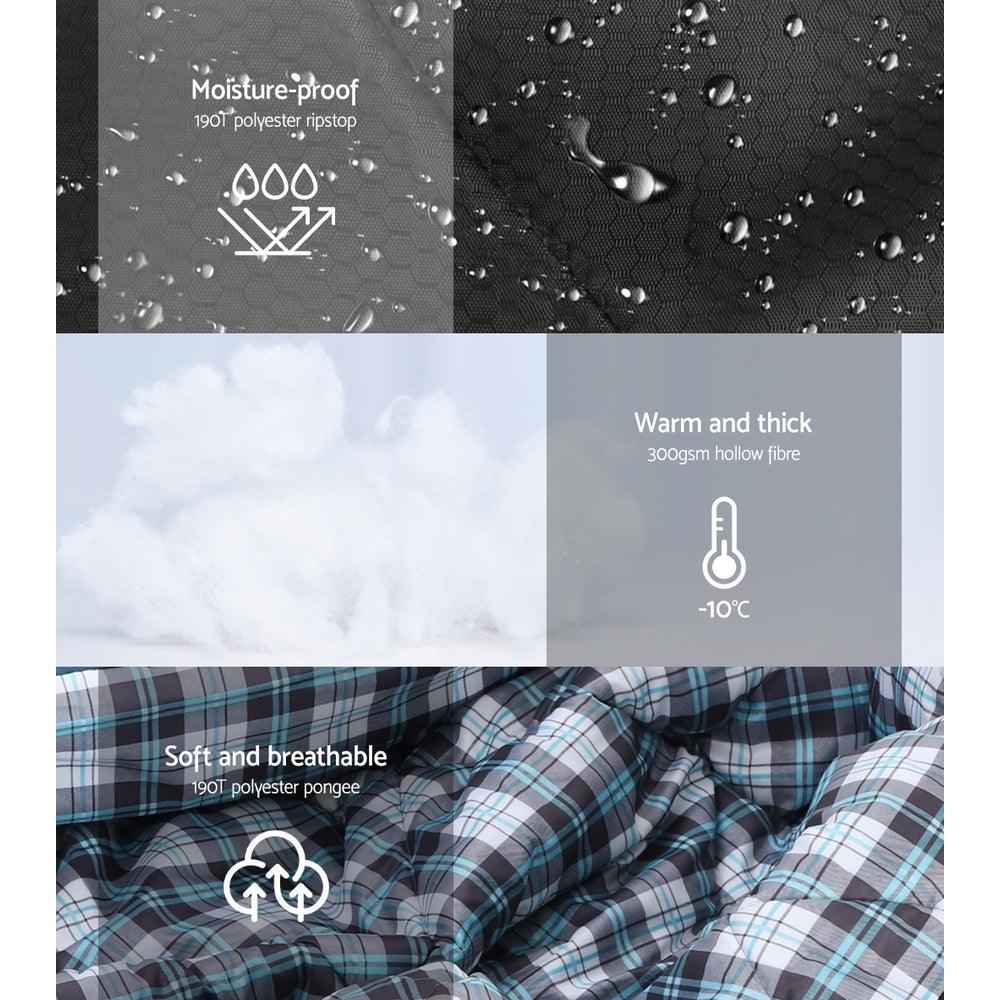 Weisshorn Sleeping Bag Double Pillow Thermal Camping Hiking Tent Grey -10°C - Harrogates