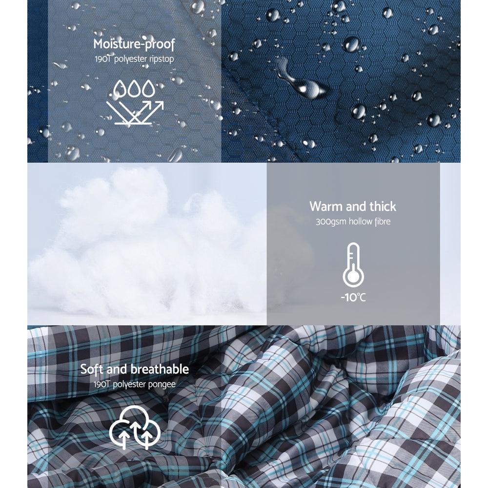 Weisshorn Sleeping Bag Double Pillow Thermal Camping Hiking Tent Blue -10°C - Harrogates