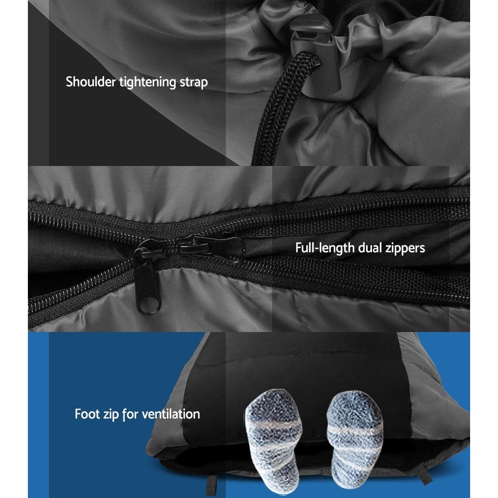 Weisshorn Sleeping Bag Single Thermal Camping Hiking Tent Black -20°C - Harrogates