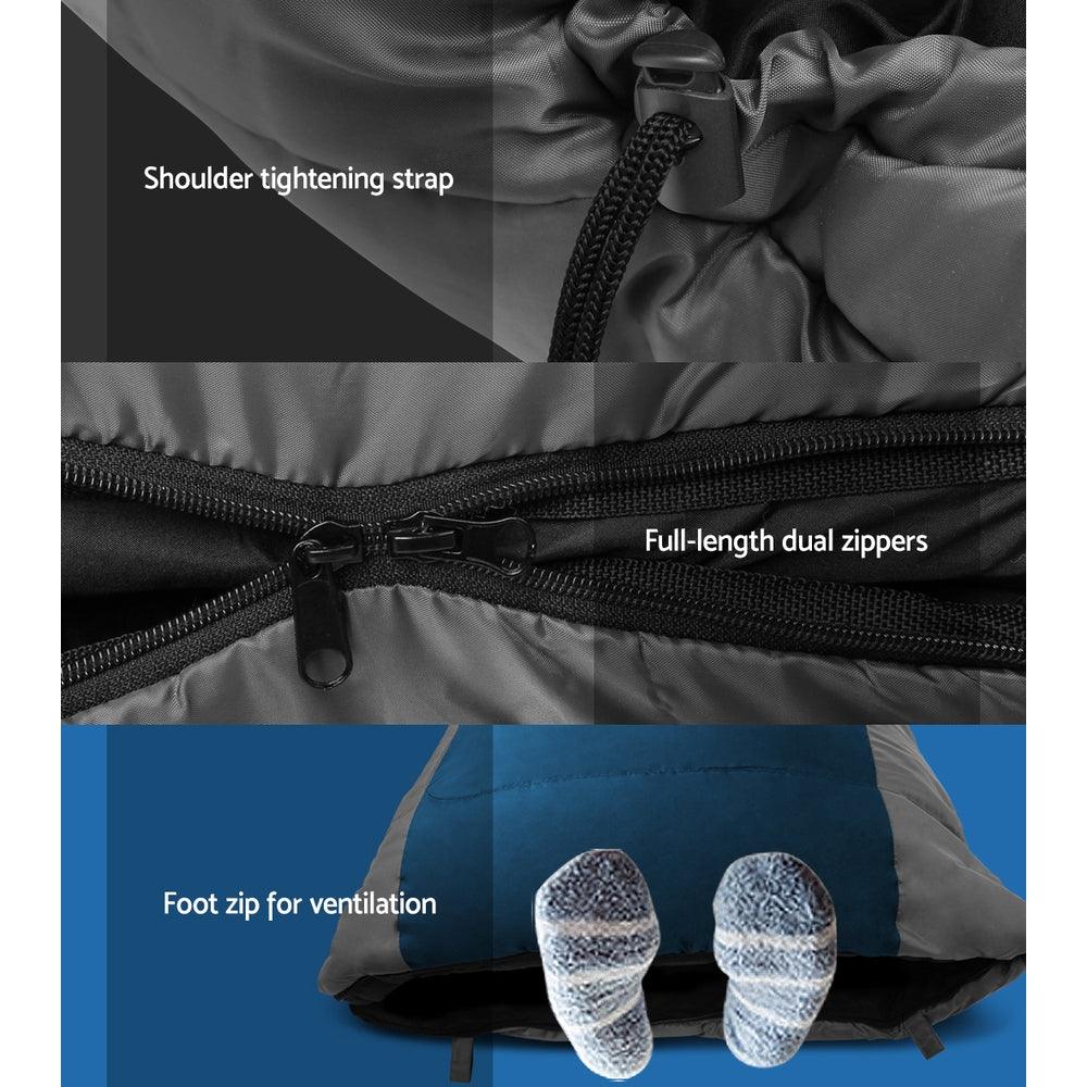 Weisshorn Sleeping Bag Single Thermal Camping Hiking Tent Blue -20°C - Harrogates