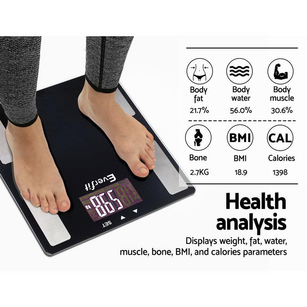 Everfit Body Fat Bathroom Scale Weighing BMI Monitor Gym 180KG - Harrogates