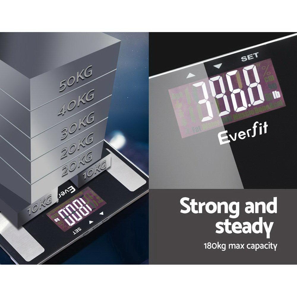 Everfit Body Fat Bathroom Scale Weighing BMI Monitor Gym 180KG - Harrogates