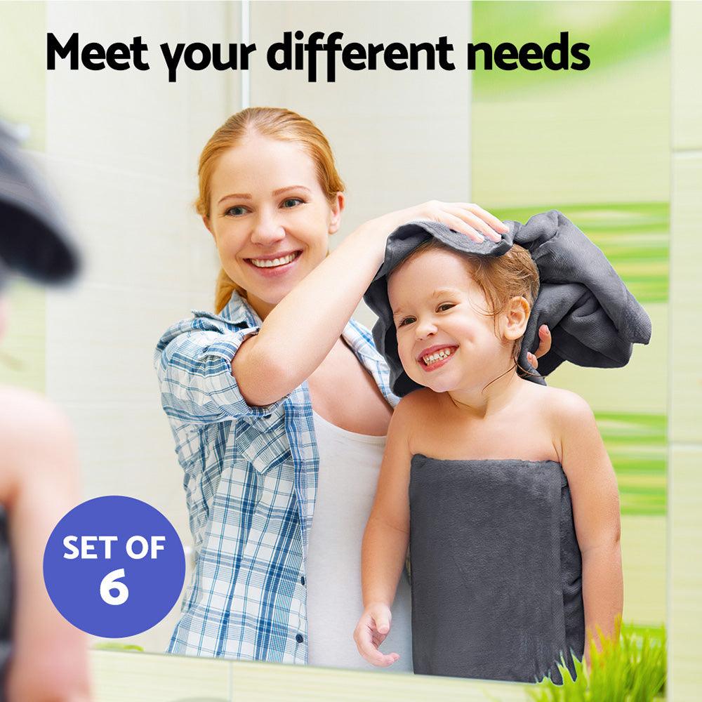 6 Pack Bath Towels Set Cotton Towel Grey - Harrogates