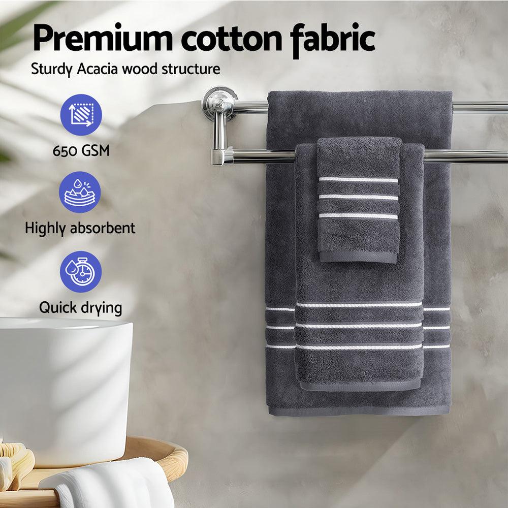 6 Pack Bath Towels Set Cotton Towel Grey - Harrogates