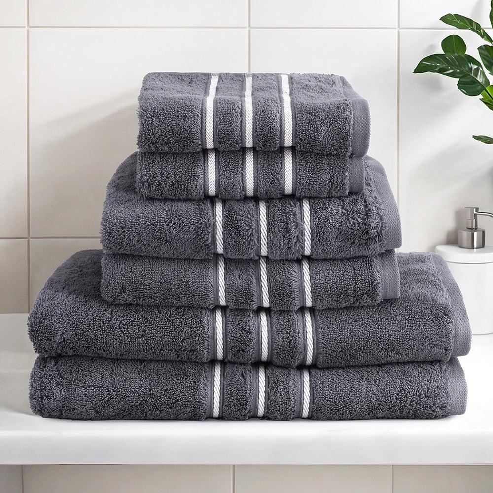 6 Pack Bath Towels Set Cotton Towel Grey - Harrogates