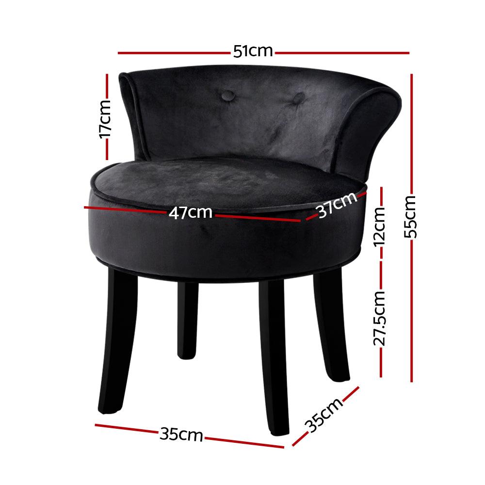 Artiss Vanity Stool Velvet Black Abella - Harrogates