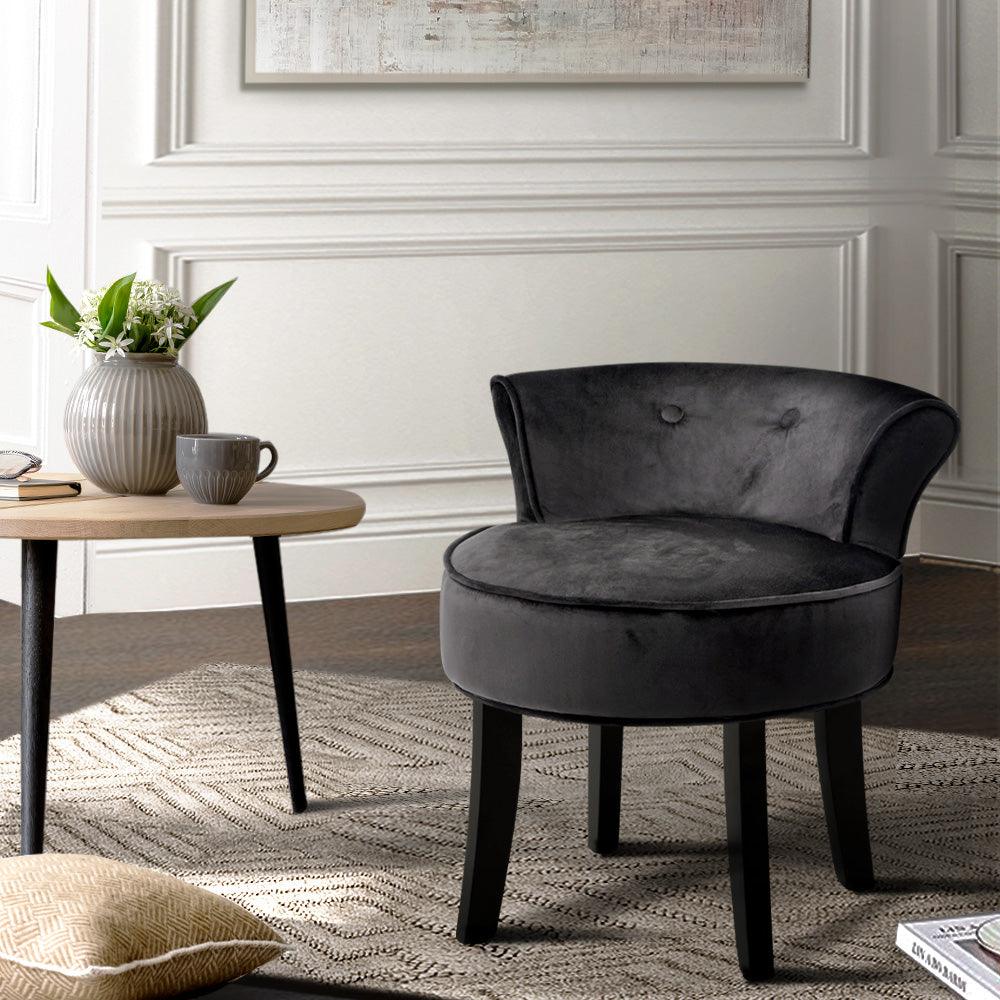 Artiss Vanity Stool Velvet Black Abella - Harrogates