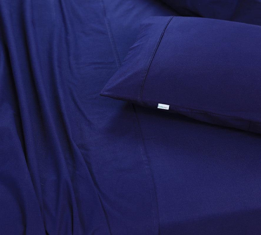 Elan Linen 100% Egyptian Cotton Vintage Washed 500TC Navy Blue 50 cm Deep Mega Queen Bed Sheets Set - Harrogates