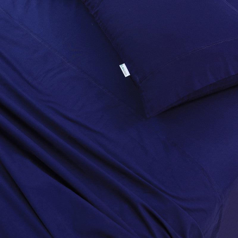 Elan Linen 100% Egyptian Cotton Vintage Washed 500TC Navy Blue 50 cm Deep Mega Queen Bed Sheets Set - Harrogates