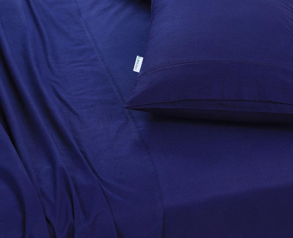 Elan Linen 100% Egyptian Cotton Vintage Washed 500TC Navy Blue 50 cm Deep Mega Queen Bed Sheets Set - Harrogates