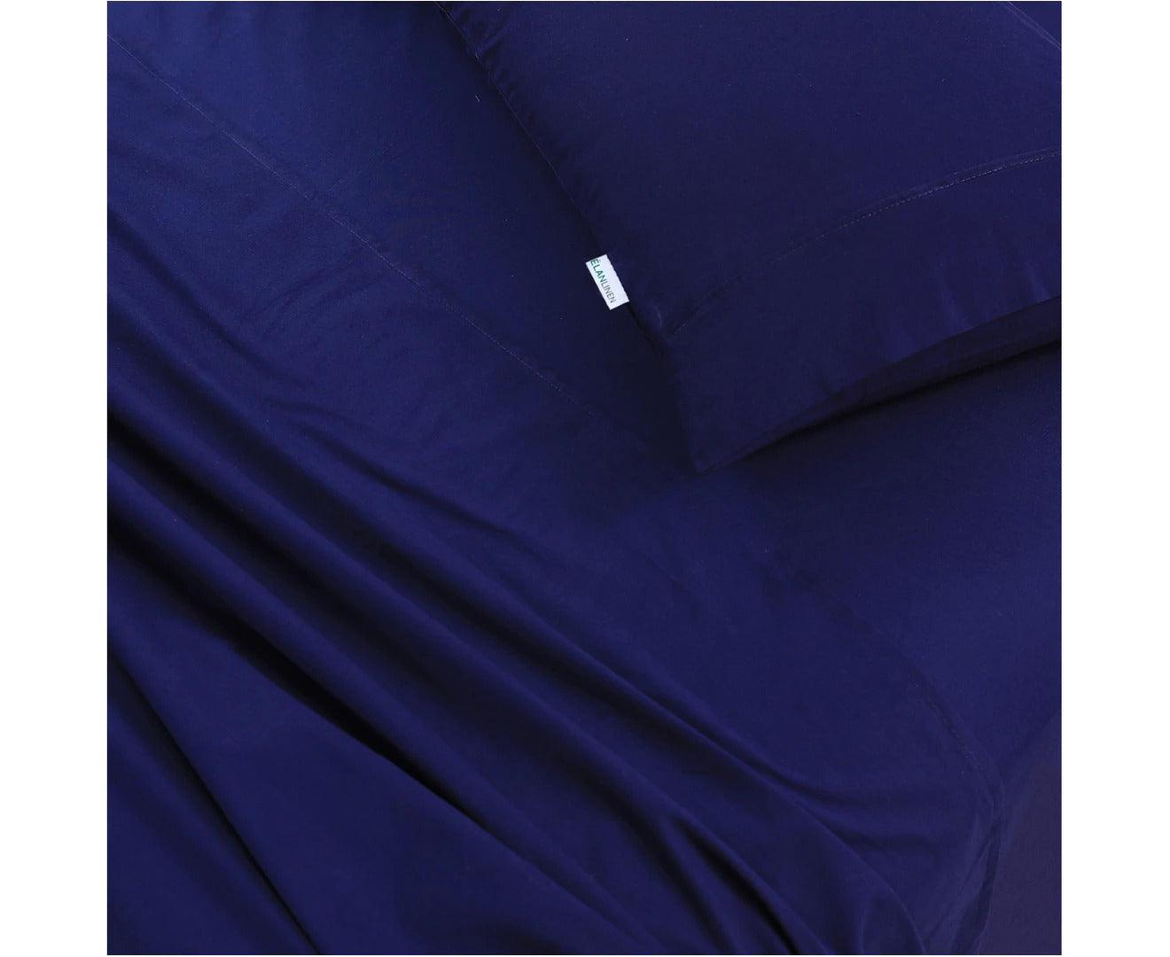 Elan Linen 100% Egyptian Cotton Vintage Washed 500TC Navy Blue Single Bed Sheets Set - Harrogates