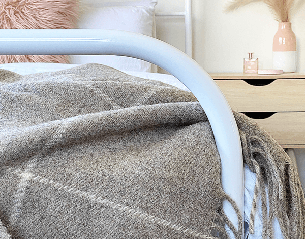 Brighton Throw - 100% NZ Wool - Beige Striped - Harrogates