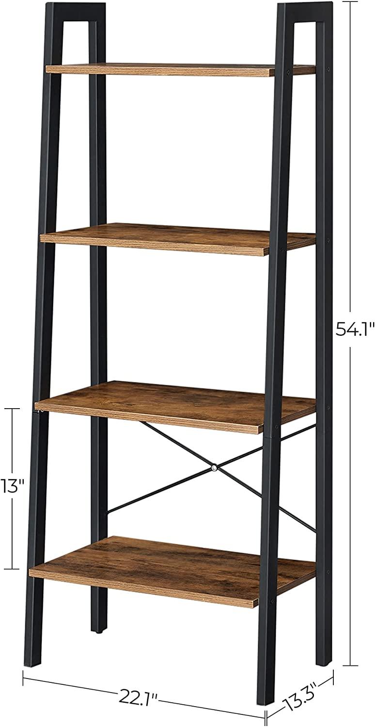 Rustic brown and black steel Metal Frame 4 Tier bookshelf - Harrogates