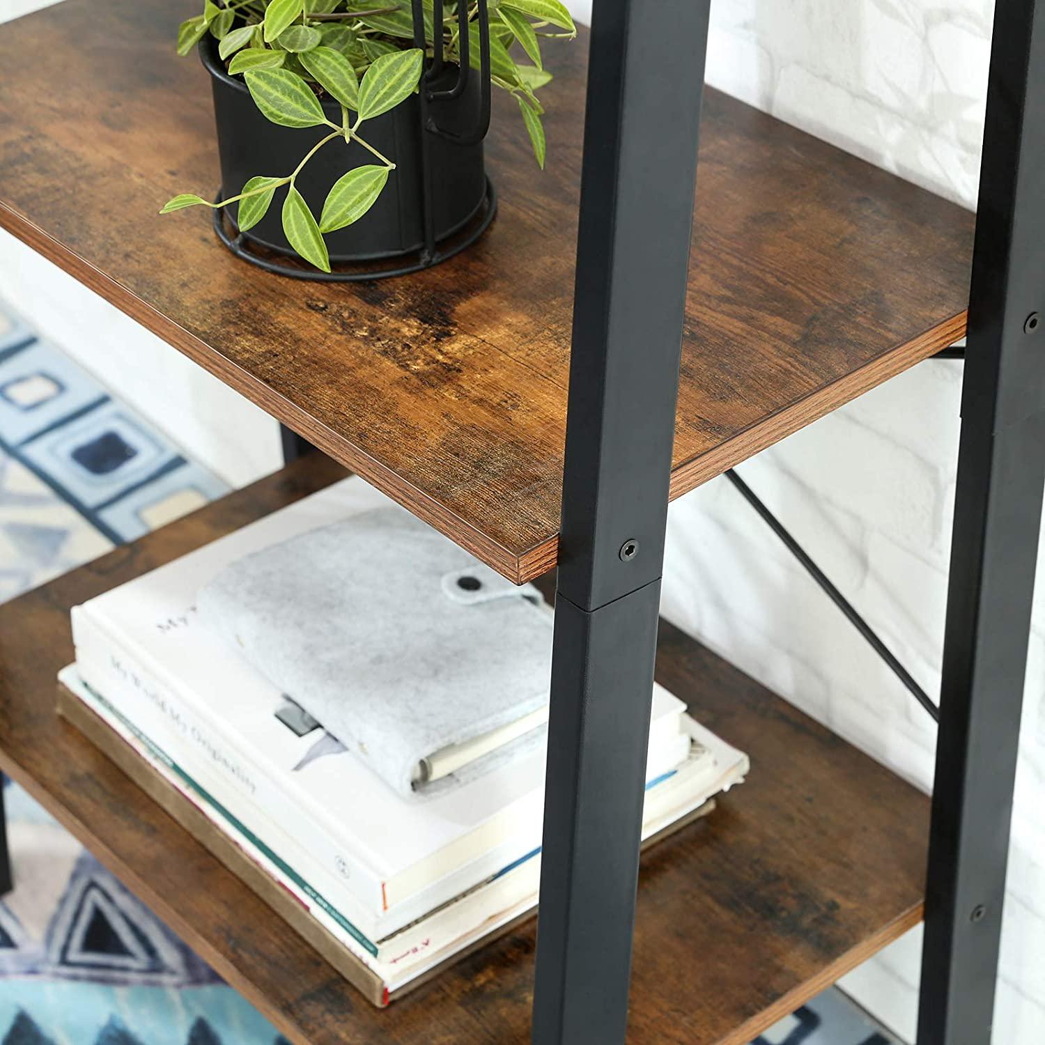 Rustic brown and black steel Metal Frame 4 Tier bookshelf - Harrogates