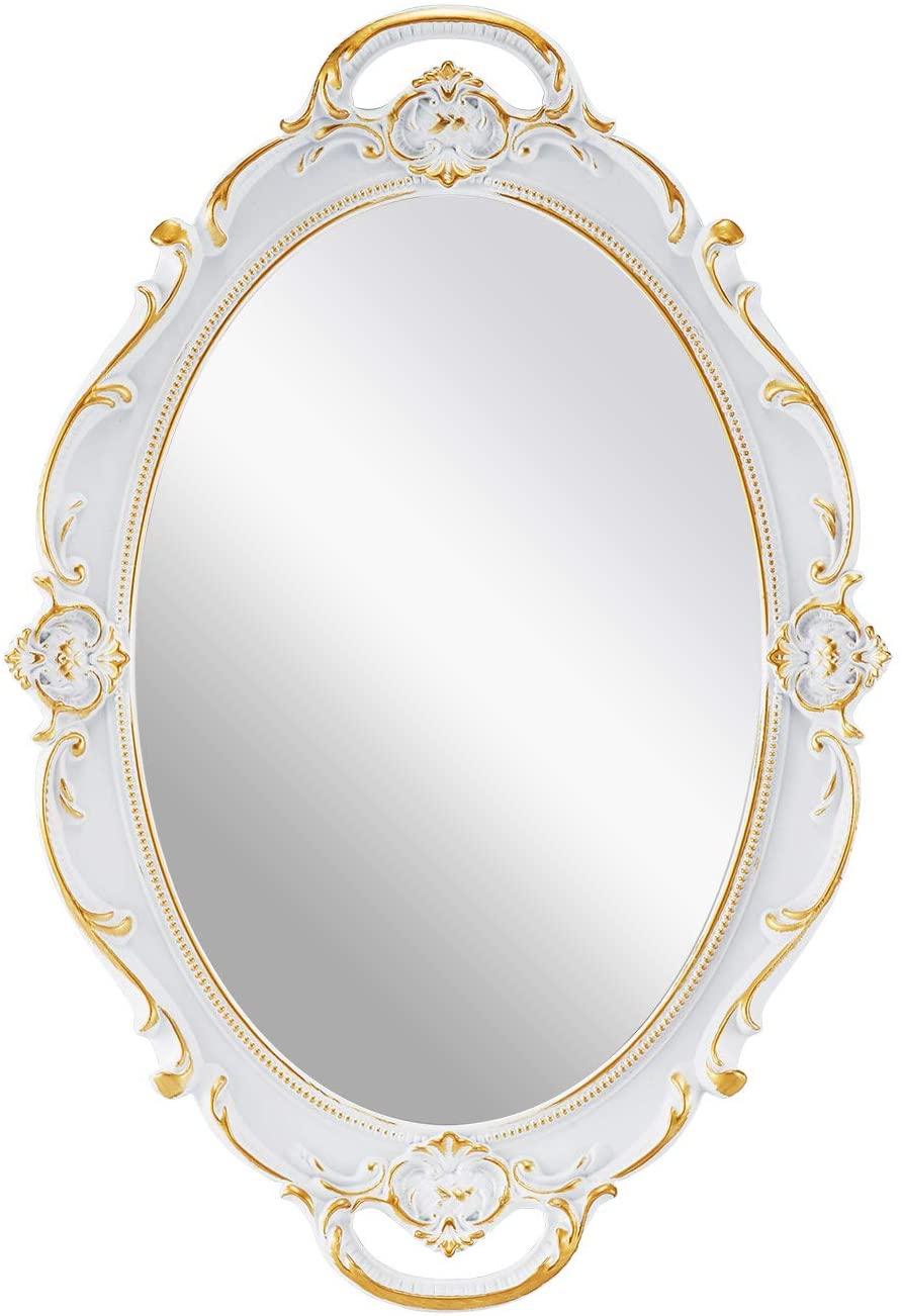 Oval Antique White 25 x 38 cm Vintage Carved Hanging Wall Mirror for Bedroom and Living-Room - Harrogates