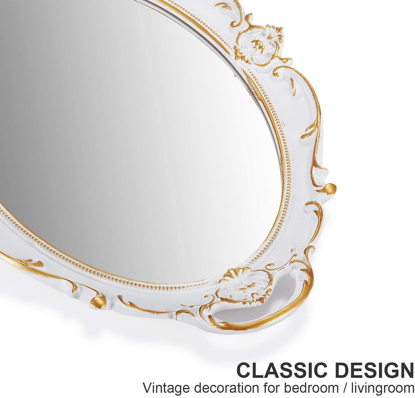 Oval Antique White 25 x 38 cm Vintage Carved Hanging Wall Mirror for Bedroom and Living-Room - Harrogates