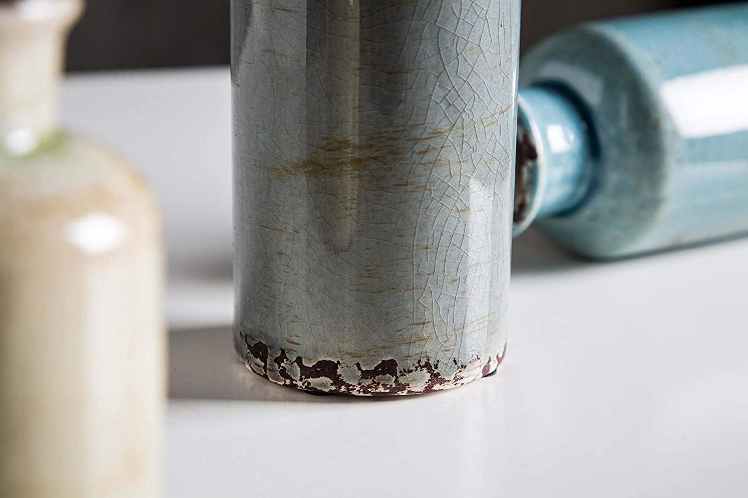 Ceramic Vases Set of 3 Crackled Finish Blue Farmhouse for Home Decor - Harrogates