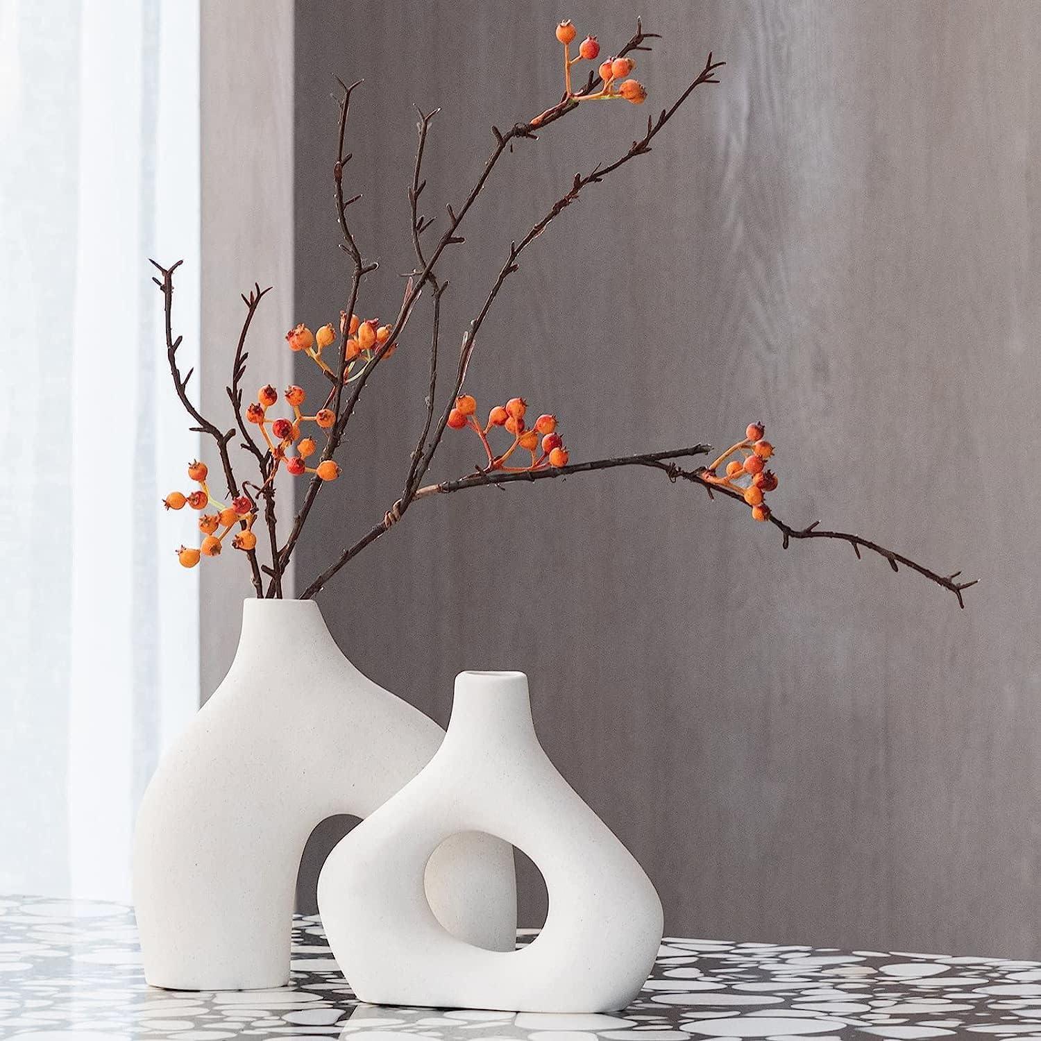 Ceramic Set of 2 Modern White Vases for Home Decor - Harrogates