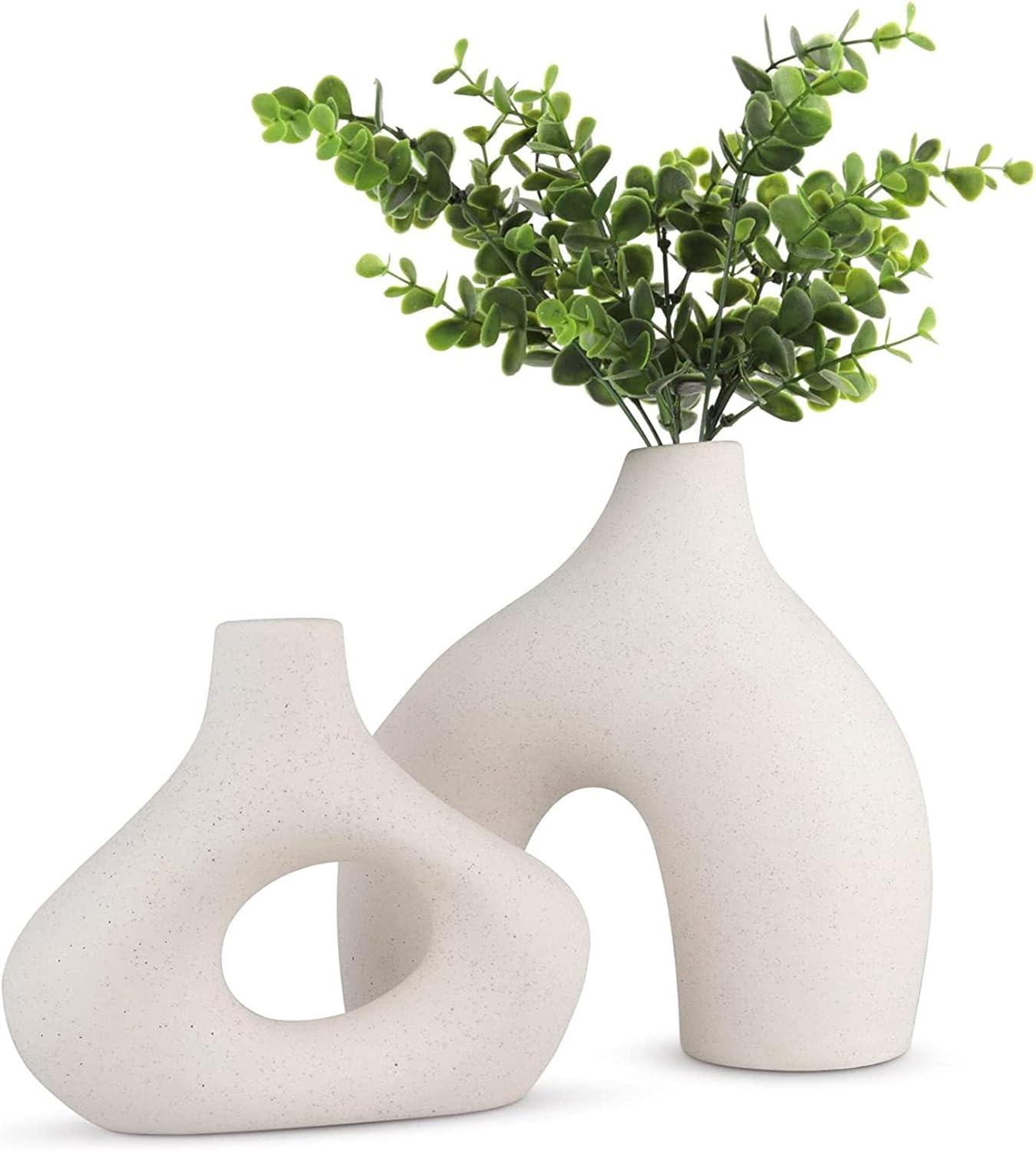 Ceramic Set of 2 Modern White Vases for Home Decor - Harrogates