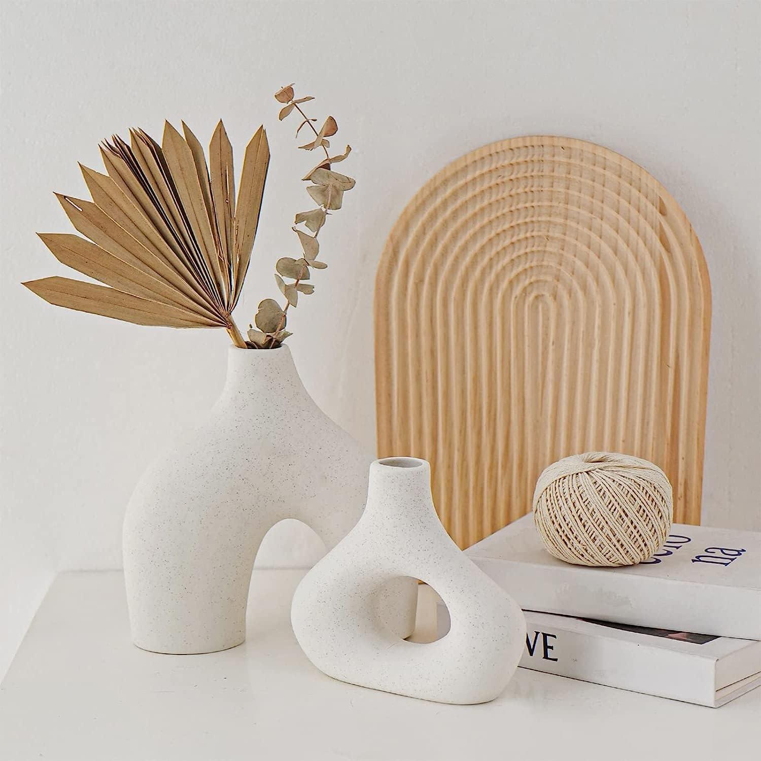 Ceramic Set of 2 Modern White Vases for Home Decor - Harrogates