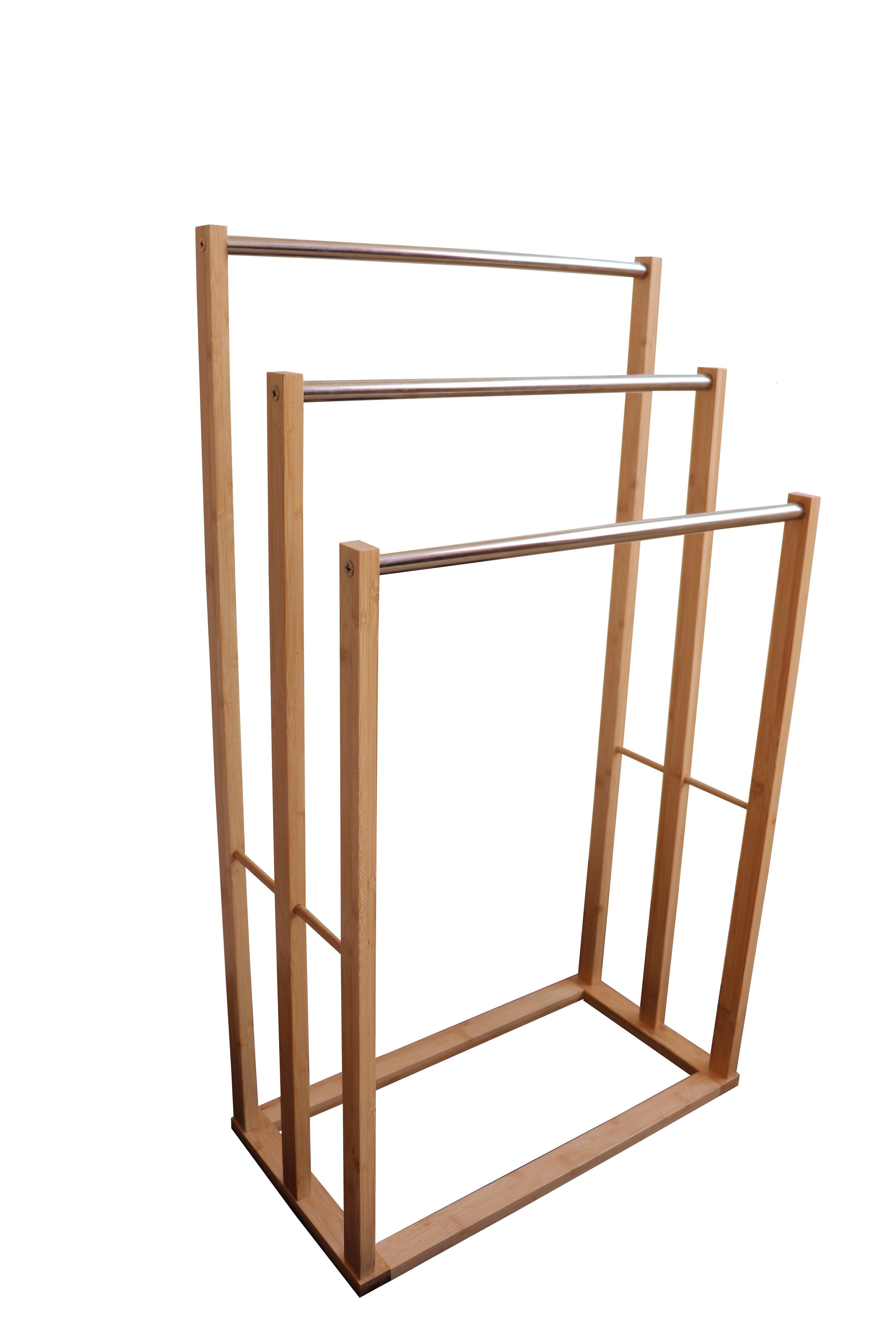 Bamboo Towel Bar Metal Holder Rack 3-Tier Freestanding for Bathroom and Bedroom - Harrogates