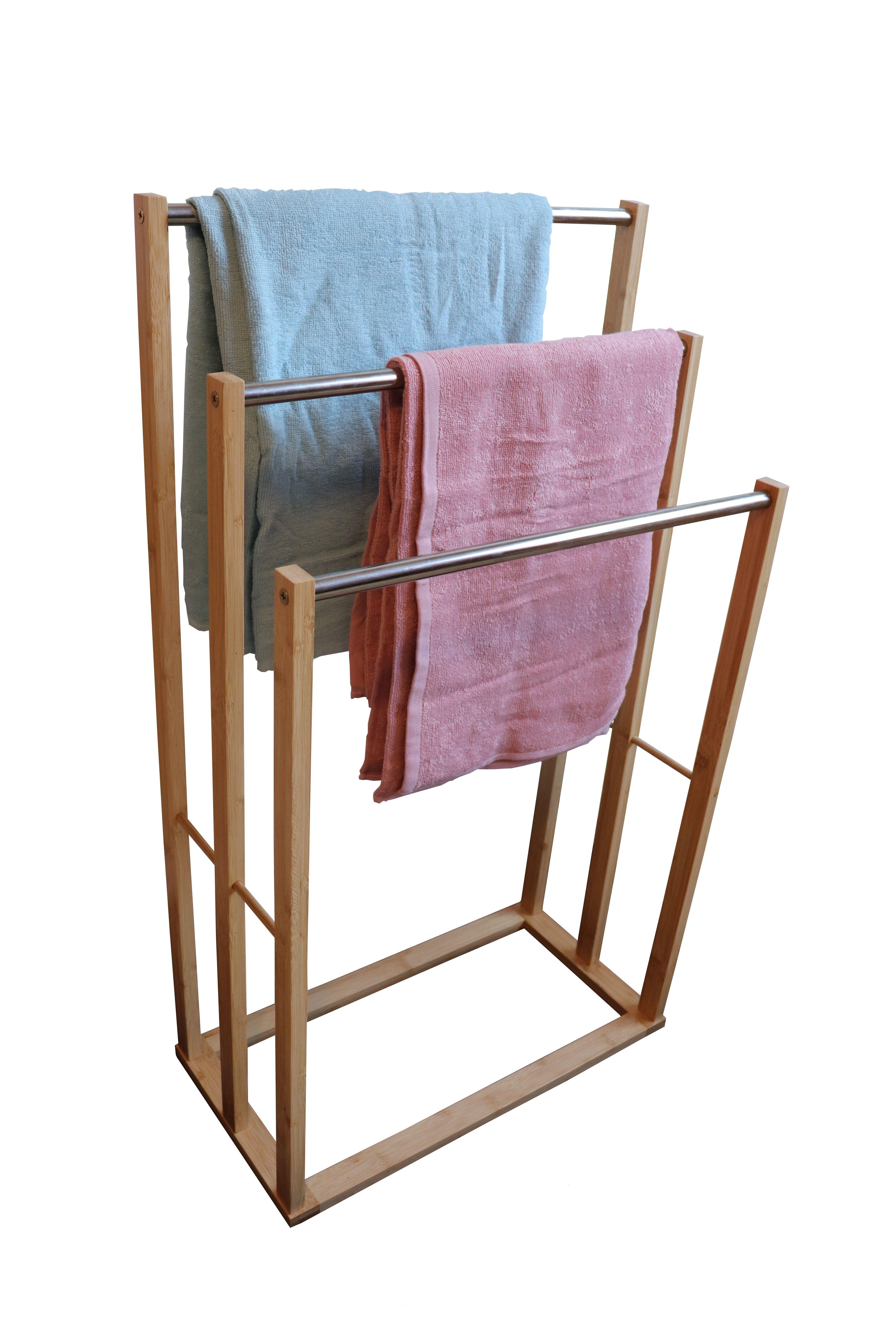 Bamboo Towel Bar Metal Holder Rack 3-Tier Freestanding for Bathroom and Bedroom - Harrogates