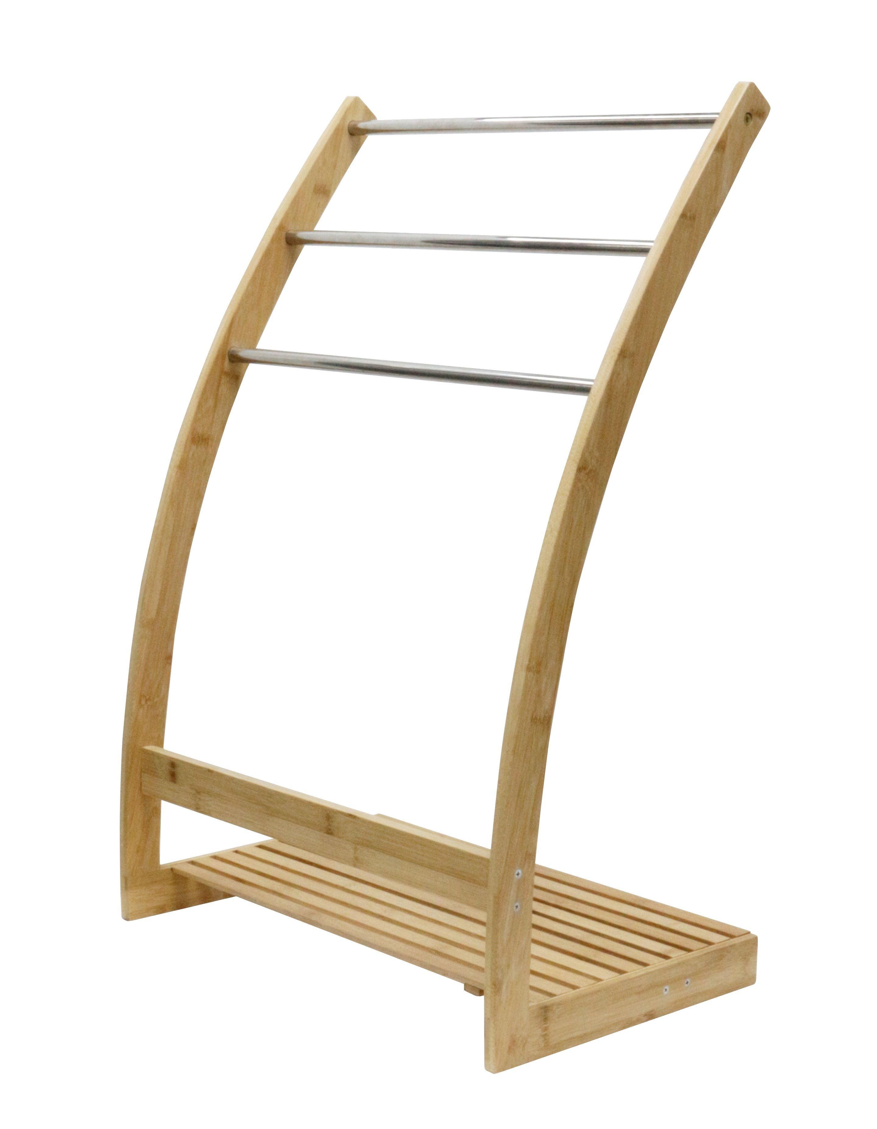Bamboo Towel Bar Metal Holder Rack 3-Tier Freestanding and Bottom shelf for Bathroom - Harrogates
