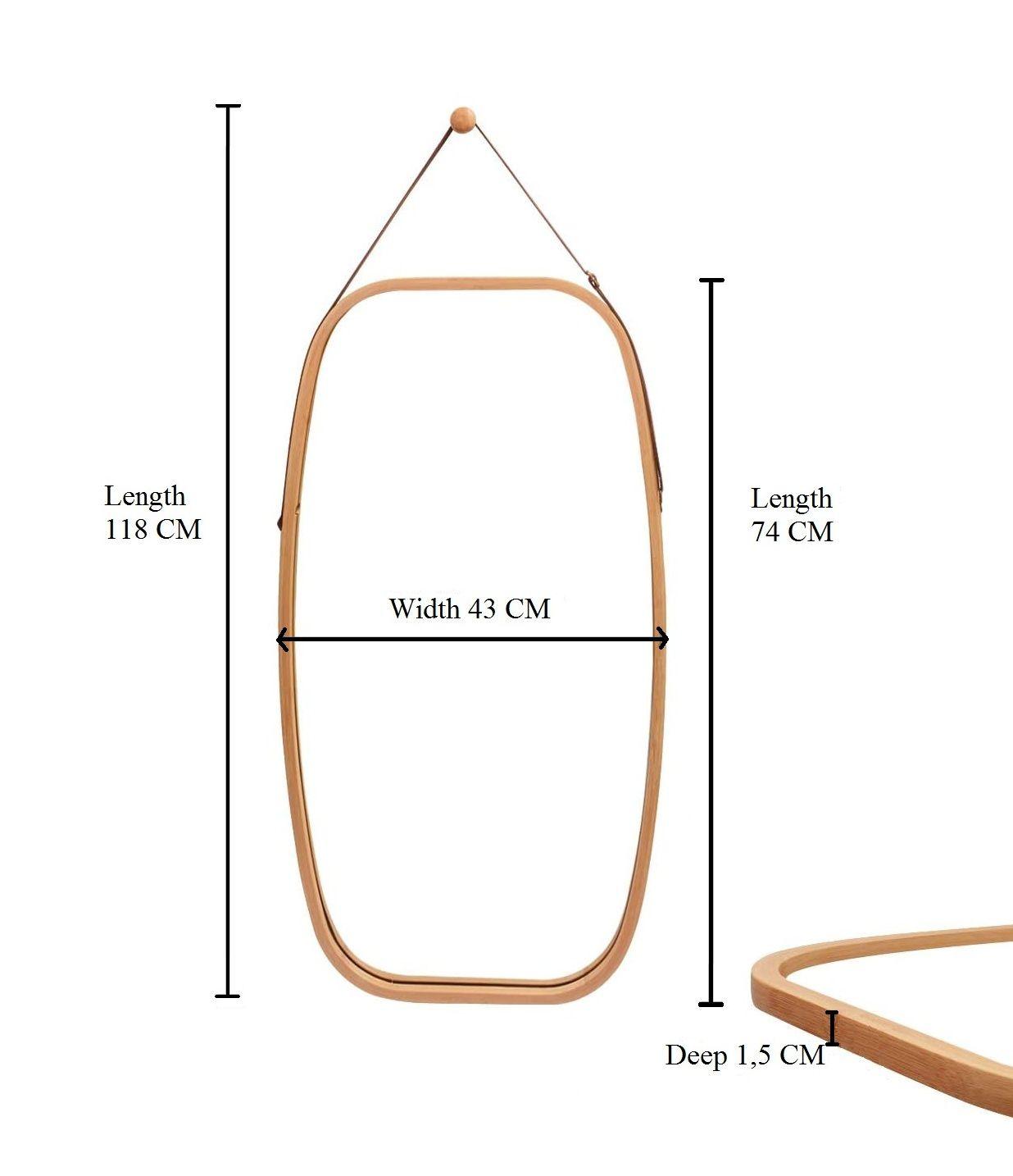 Hanging Full Length Wall Mirror - Solid Bamboo Frame and Adjustable Leather Strap - Harrogates