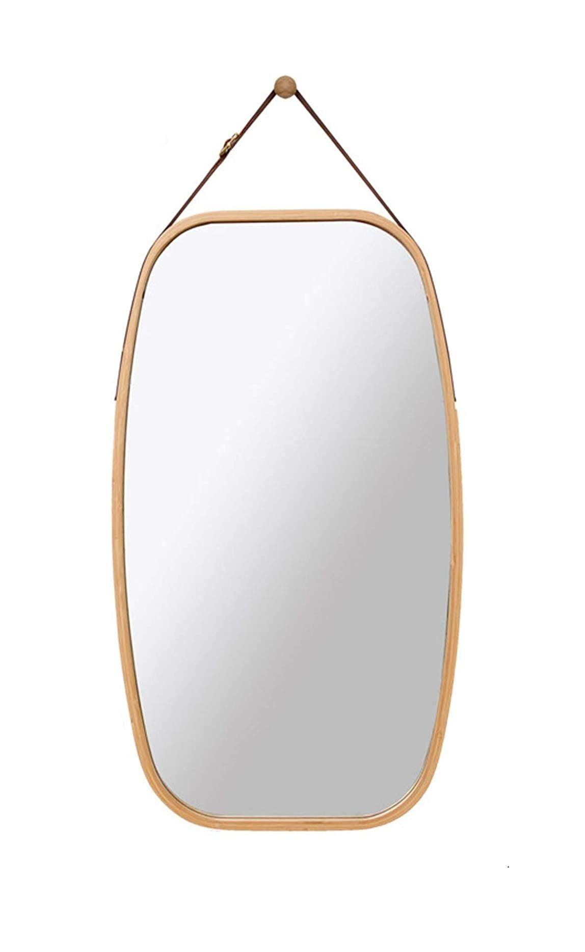 Hanging Full Length Wall Mirror - Solid Bamboo Frame and Adjustable Leather Strap - Harrogates