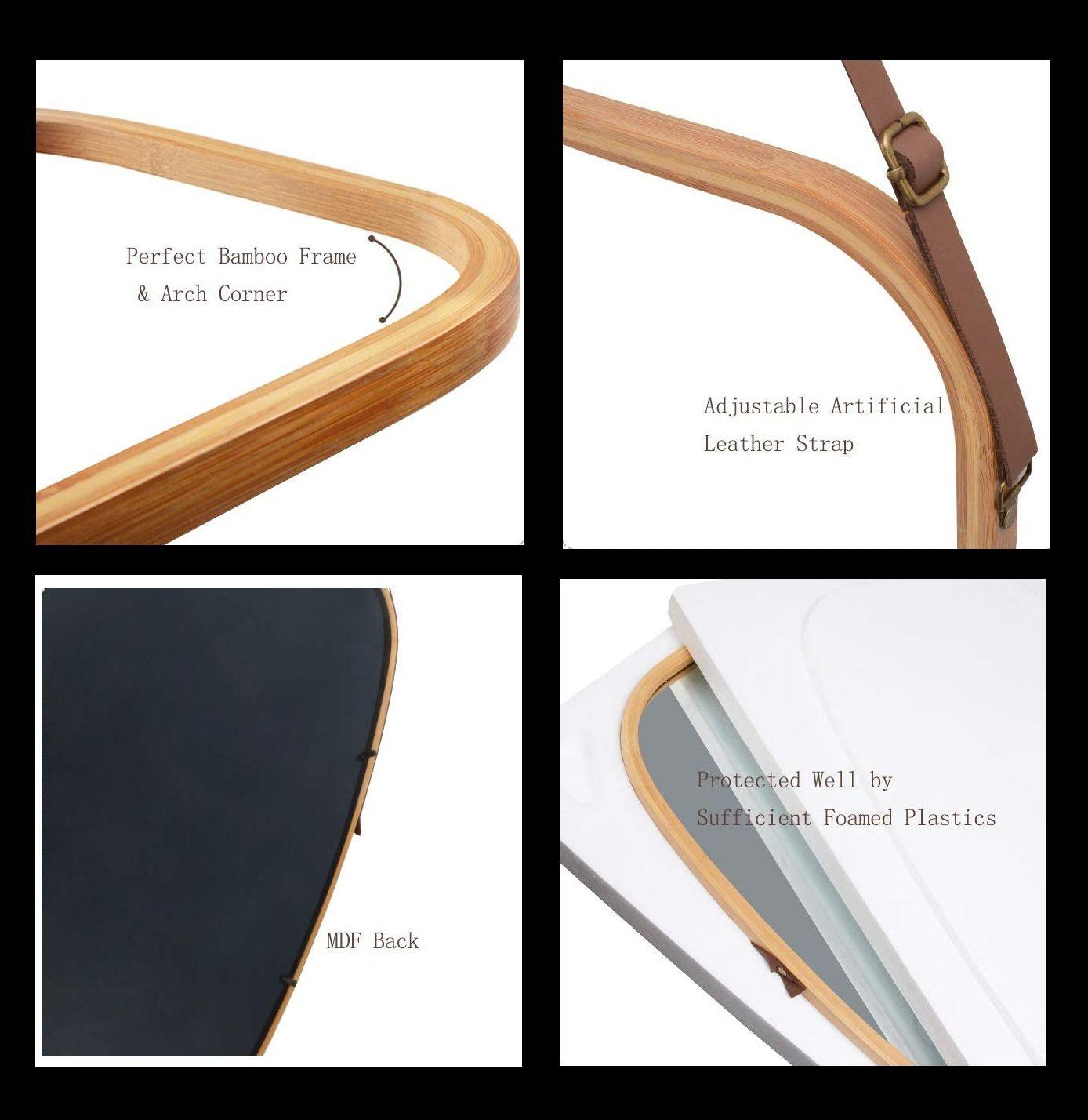Hanging Full Length Wall Mirror - Solid Bamboo Frame and Adjustable Leather Strap - Harrogates