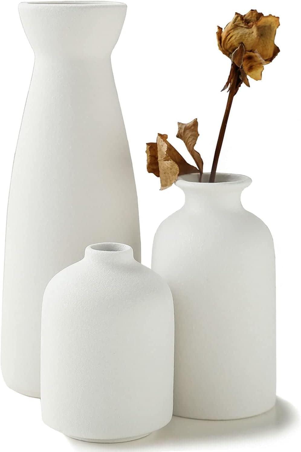Ceramic Set of 3 Modern White Vases for Home Decor - Harrogates