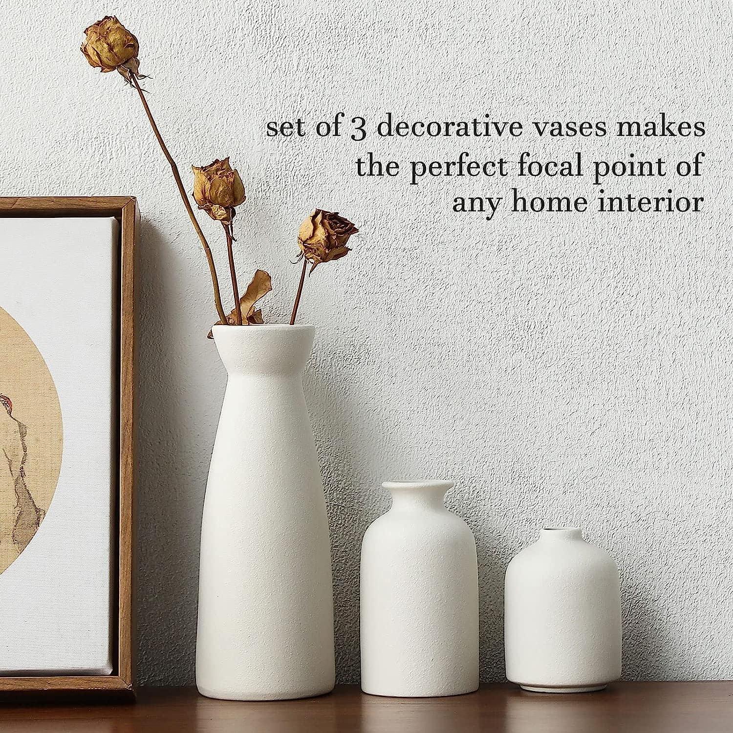 Ceramic Set of 3 Modern White Vases for Home Decor - Harrogates