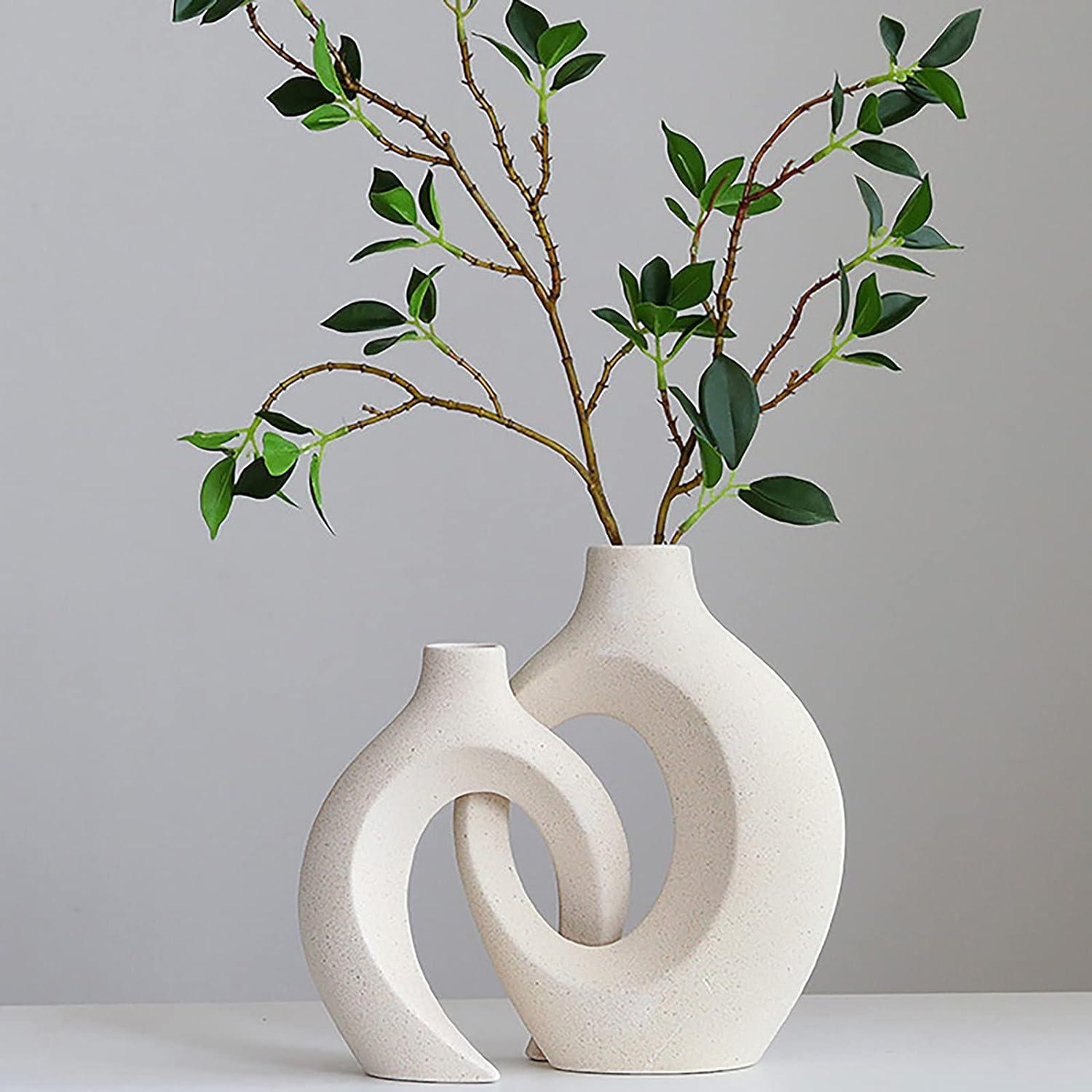 Ceramic Set of 2 Creative White Vases for Home Decor - Harrogates