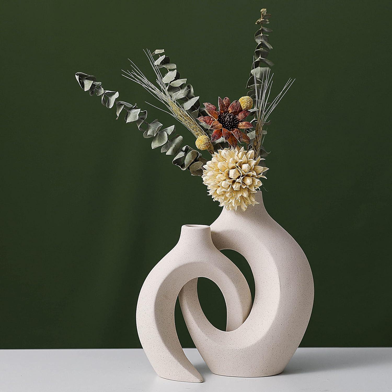 Ceramic Set of 2 Creative White Vases for Home Decor - Harrogates