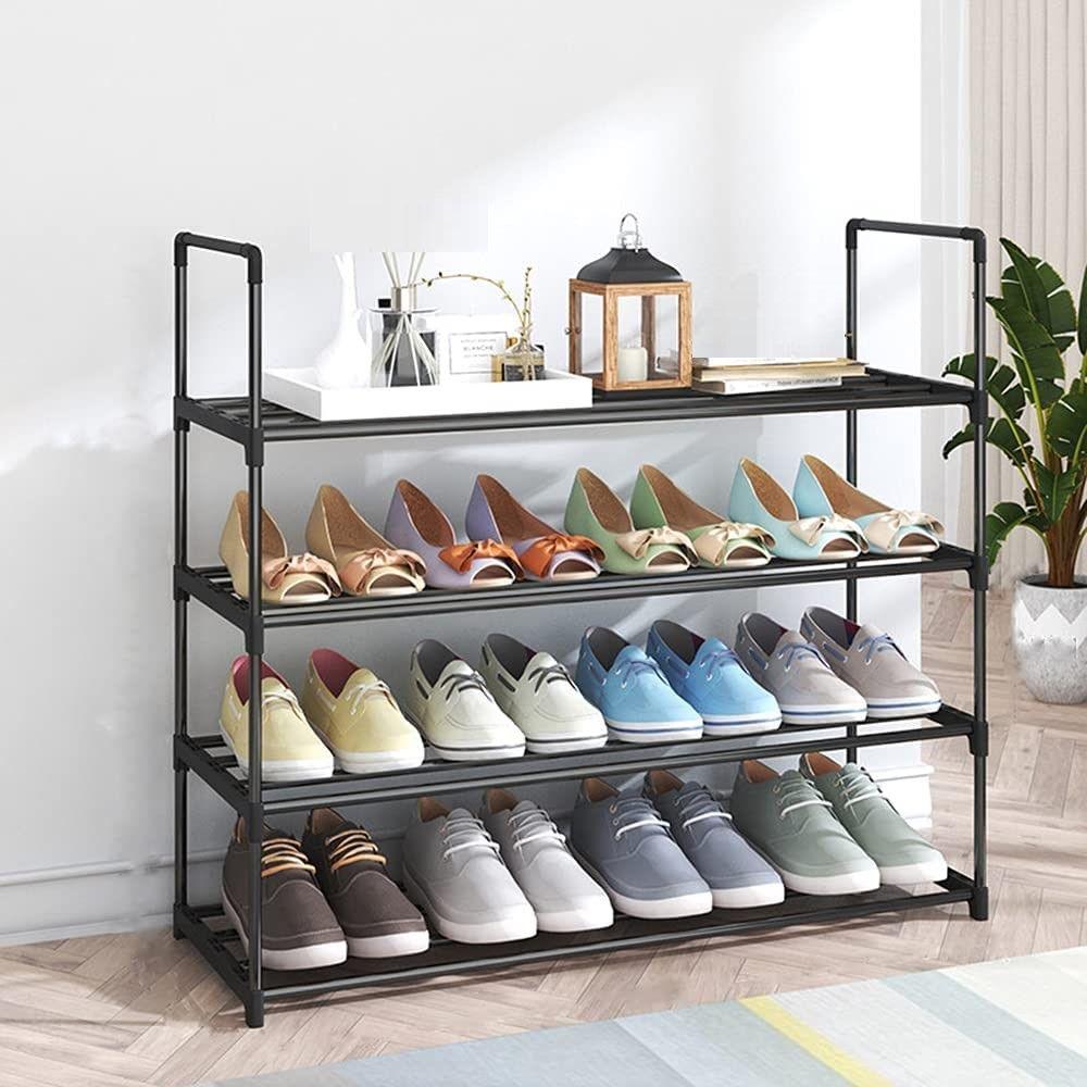 4-Tier Stainless Steel Shoe Rack Storage Organizer to Hold up to 20 Pairs of Shoes (80cm, Black) - Harrogates