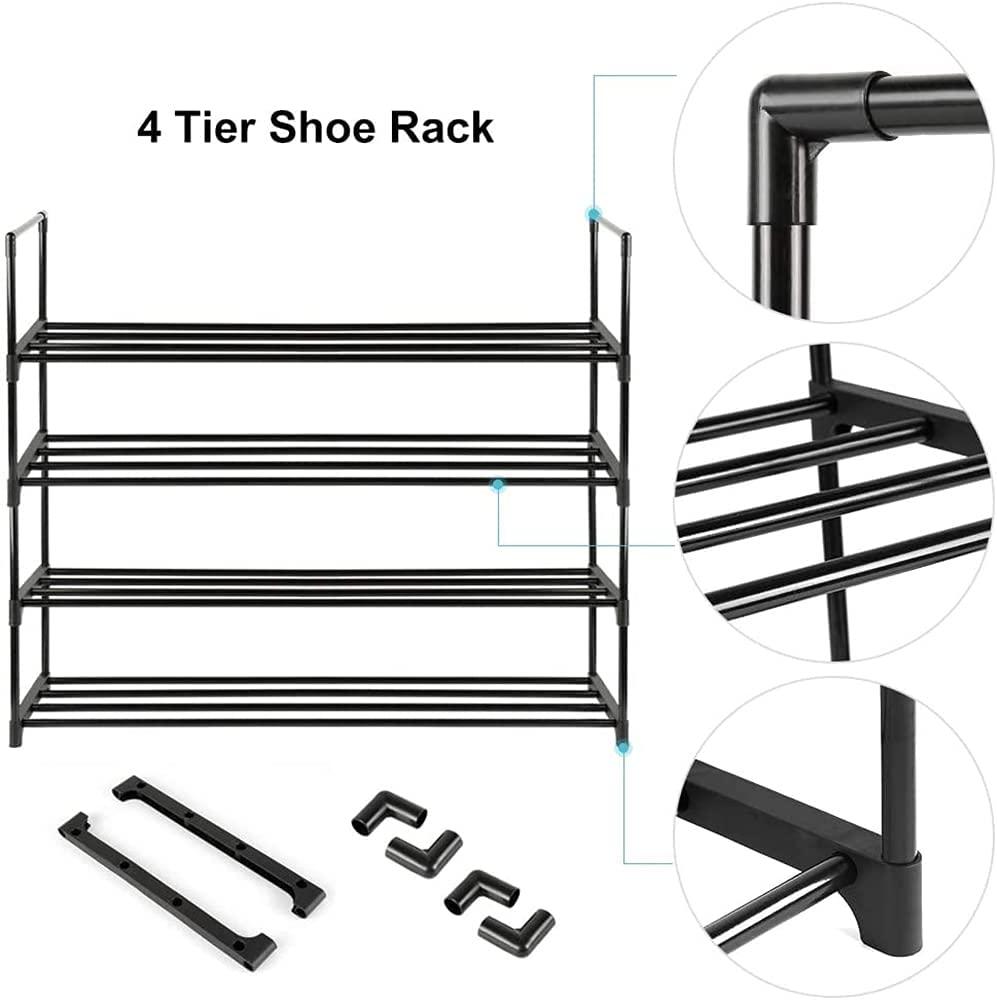 4-Tier Stainless Steel Shoe Rack Storage Organizer to Hold up to 20 Pairs of Shoes (80cm, Black) - Harrogates