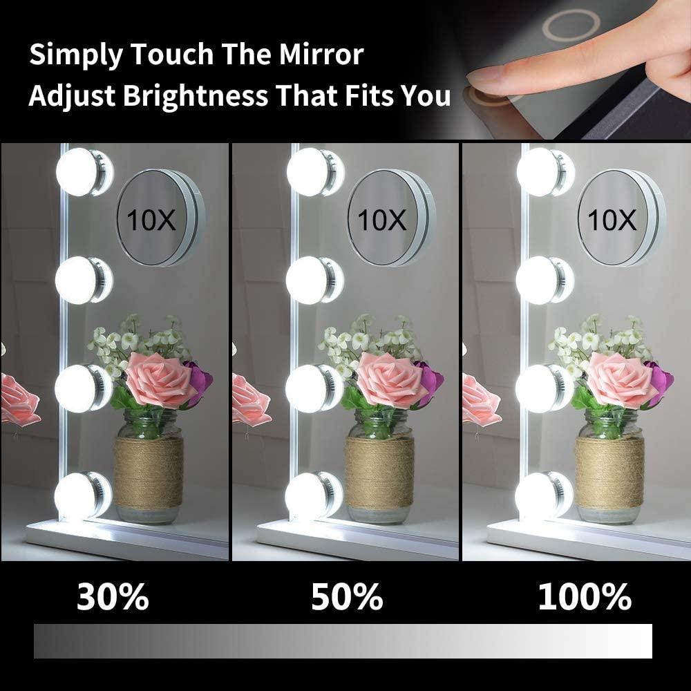 Hollywood Makeup Vanity Mirror with LED Lights and Detachable 10X Magnification Mirror (White, 62 x 51 cm) - Harrogates