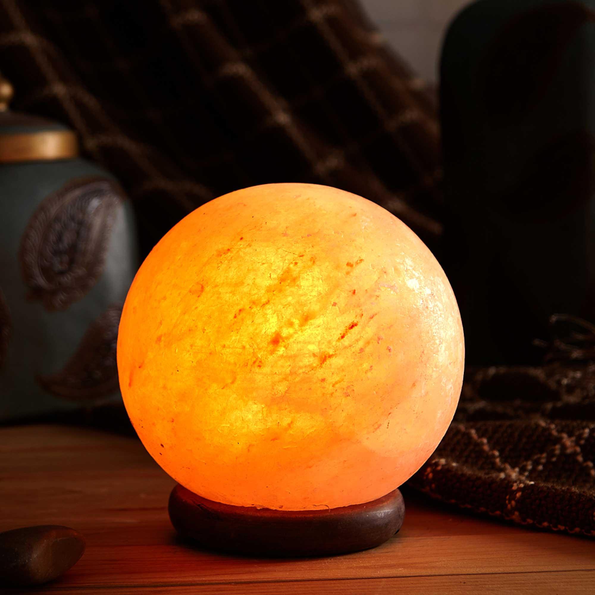 12V 12W 6.5" Ball Himalayan Pink Salt Lamp Carved Rock Crystal Light Bulb On/Off - Harrogates