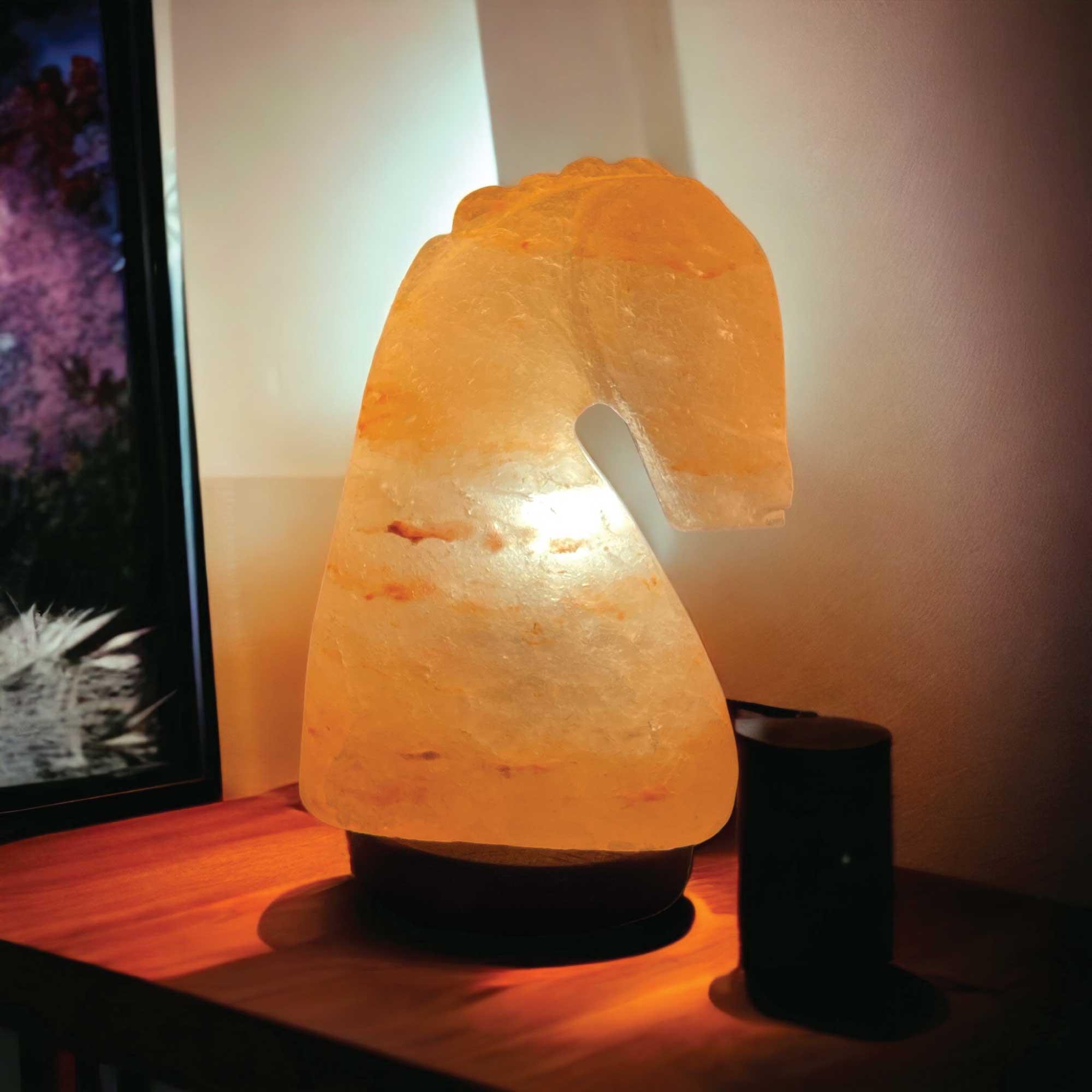 12V 12W Horse Himalayan Pink Salt Lamp Carved Knight Rock Crystal Light Bulb On/Off - Harrogates