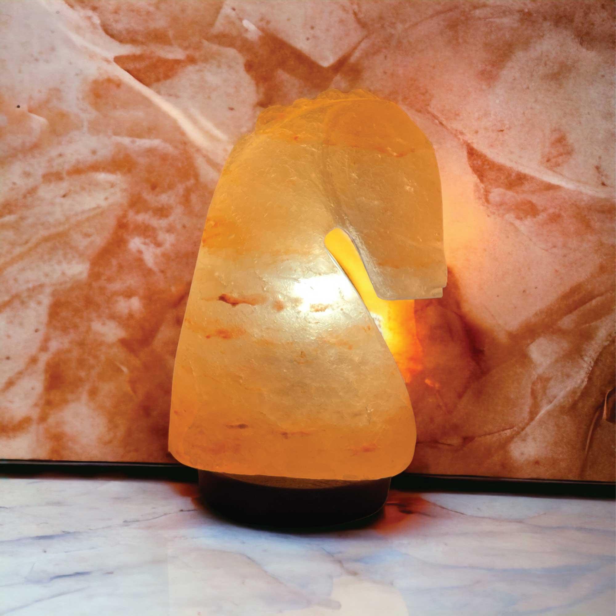 12V 12W Horse Himalayan Pink Salt Lamp Carved Knight Rock Crystal Light Bulb On/Off - Harrogates