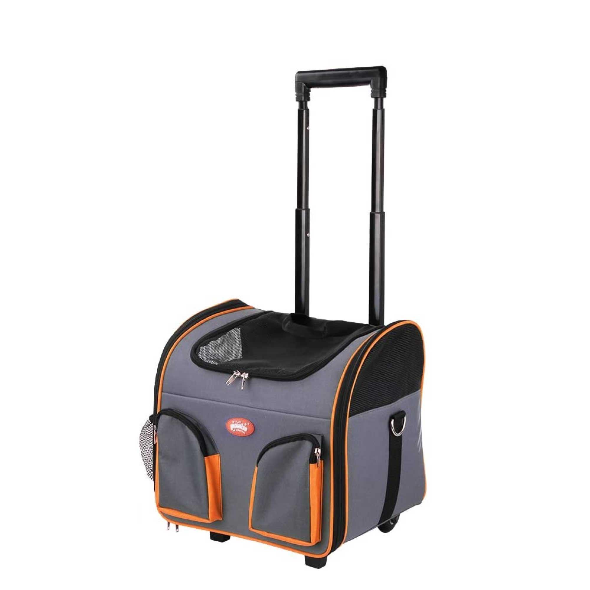 Pet Trolley Dog Cat Puppy Travel Wheeled Cart Portable Foldable Carrier Orange - Harrogates