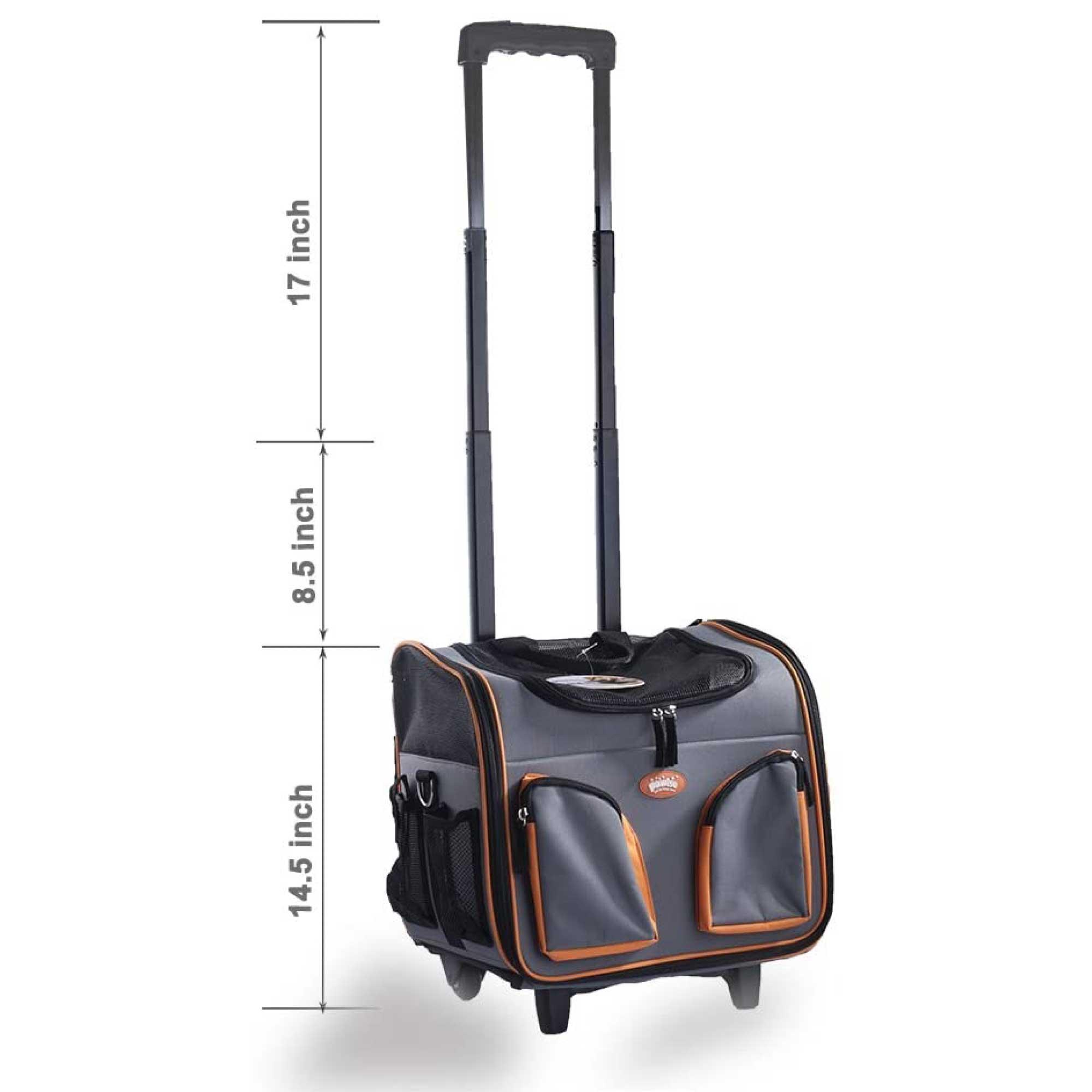 Pet Trolley Dog Cat Puppy Travel Wheeled Cart Portable Foldable Carrier Orange - Harrogates