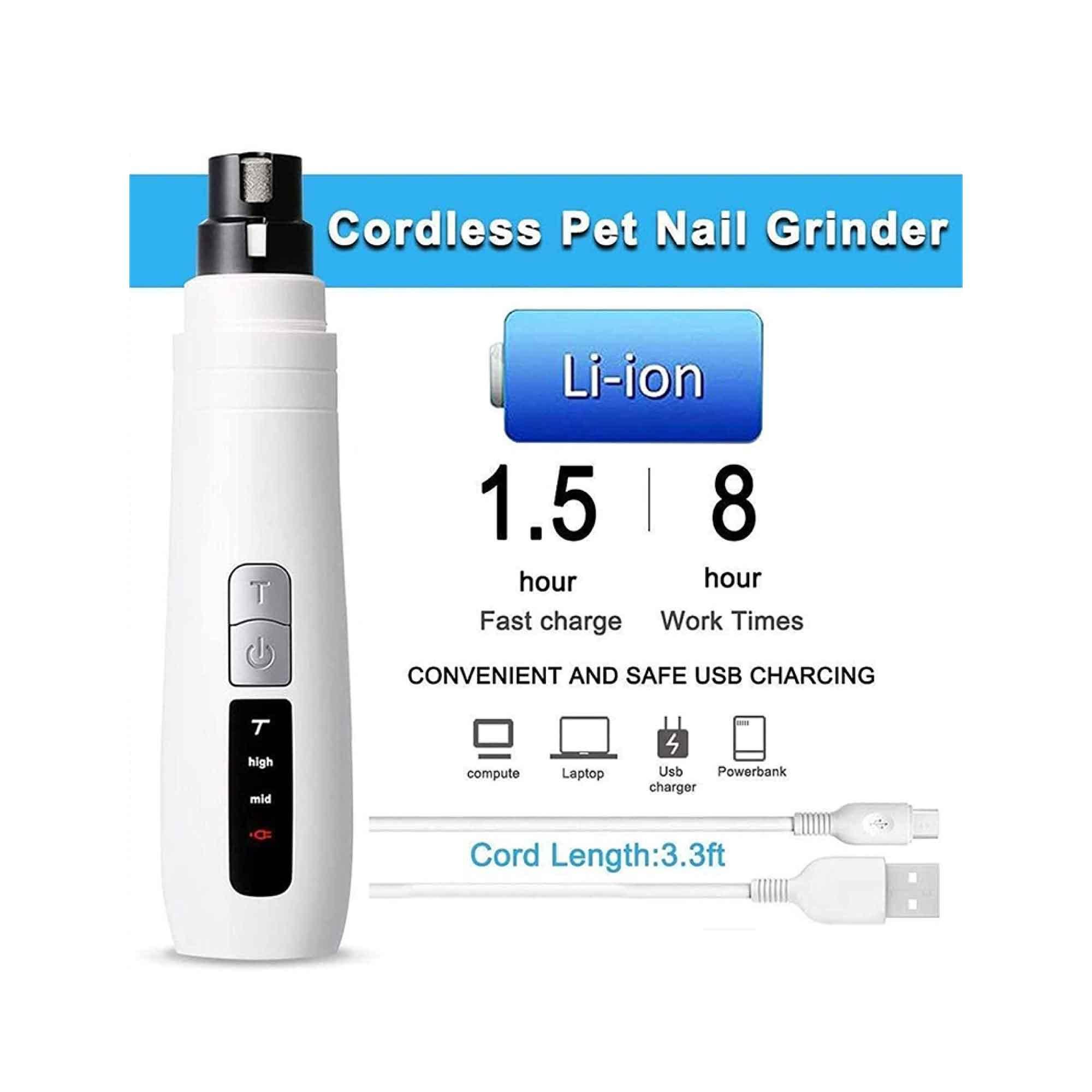 Pet Nail Grinder Dog Cat Electric Trimmer Turbo USB Rechargeable Claw Filer N9 - Harrogates