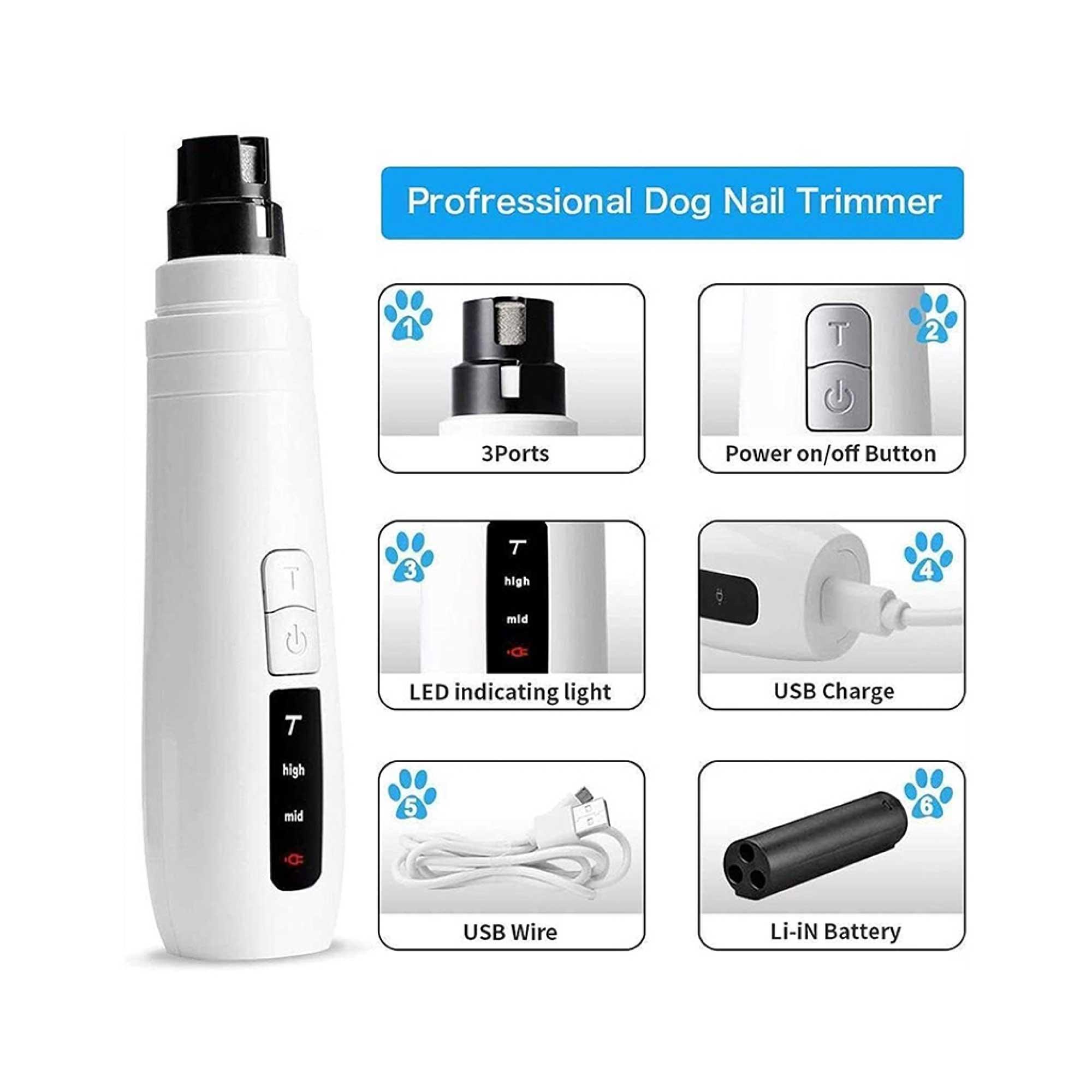 Pet Nail Grinder Dog Cat Electric Trimmer Turbo USB Rechargeable Claw Filer N9 - Harrogates