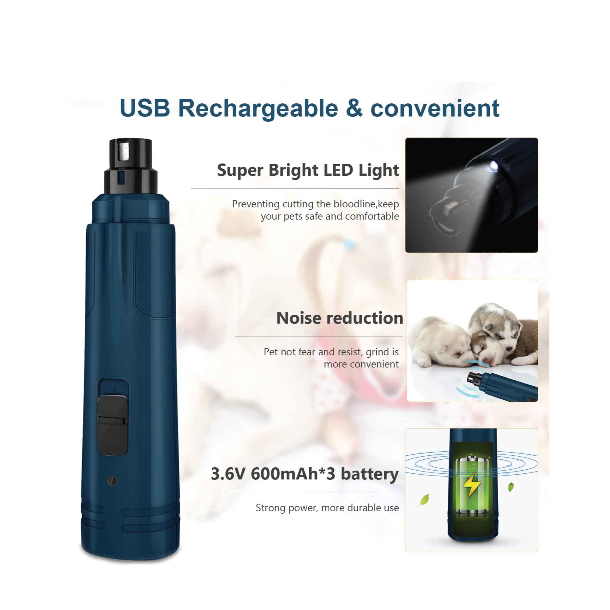 LED Light Pet Nail Grinder Dog Cat Electric Trimmer 2 Speed Rechargeable Filer - Harrogates