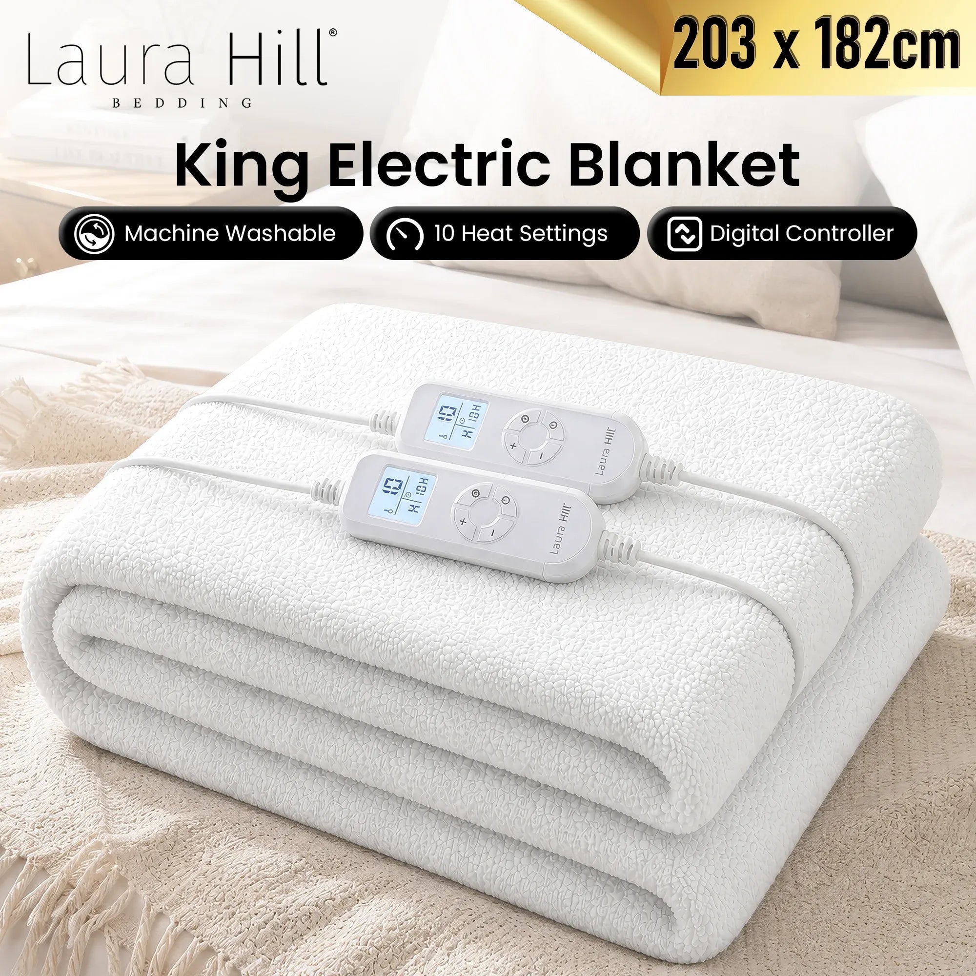 Laura Hill Electric Blanket Heated Fitted King Size Bed Safety 9 Heat Levels