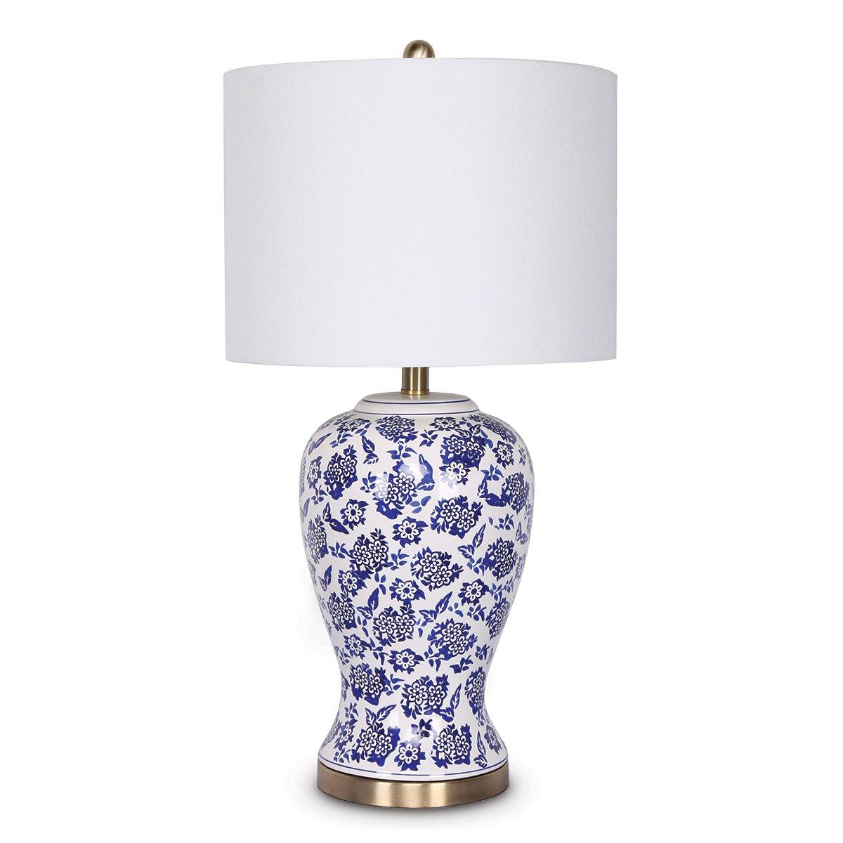 Sarantino Table Lamp Ceramic Floral Base Cotton Drum Shade - Harrogates