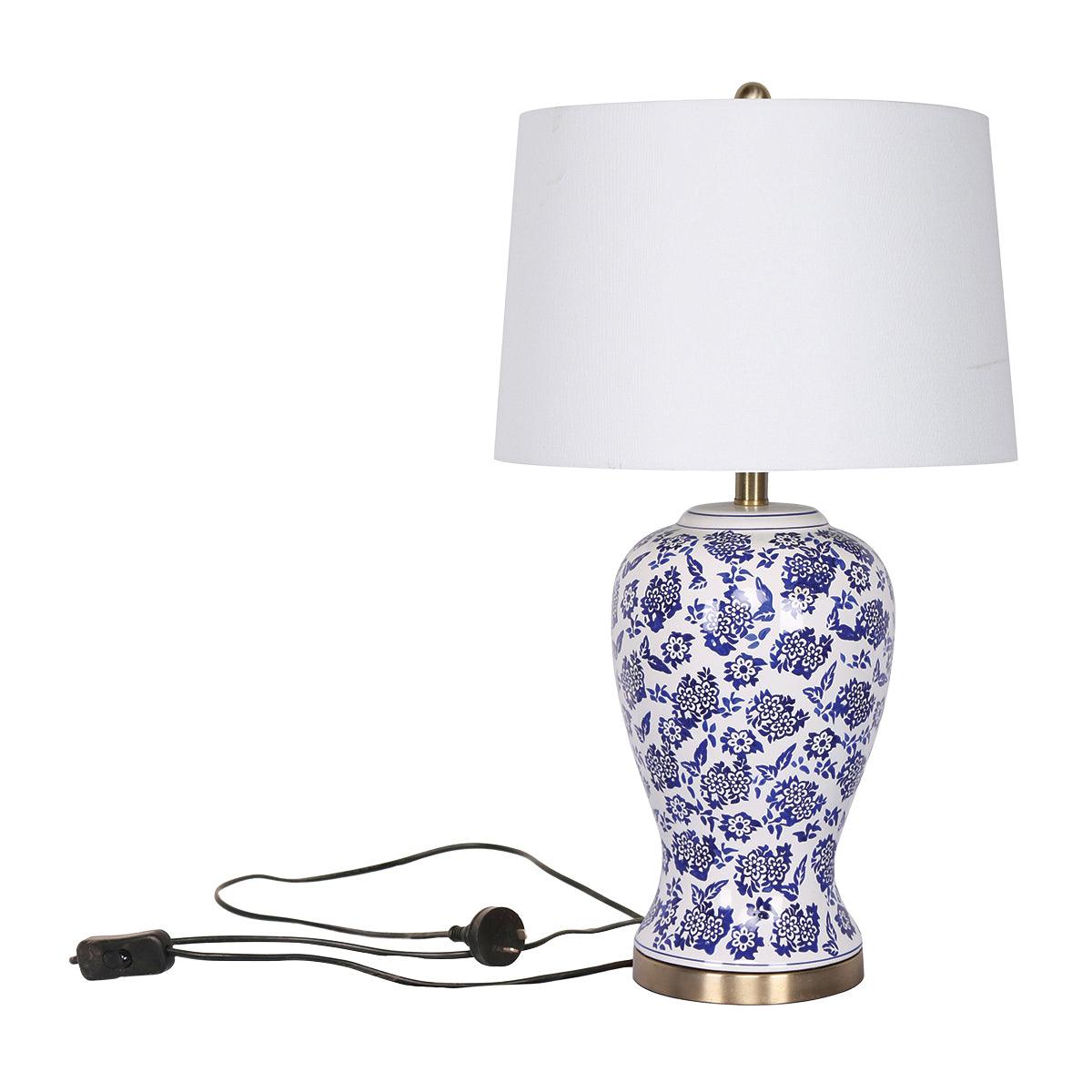 Sarantino Table Lamp Ceramic Floral Base Cotton Drum Shade - Harrogates