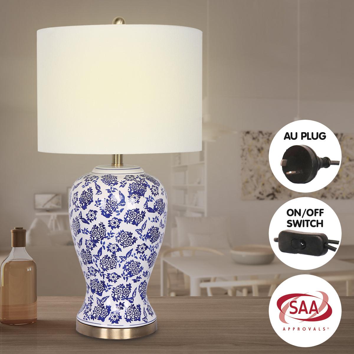 Sarantino Table Lamp Ceramic Floral Base Cotton Drum Shade - Harrogates