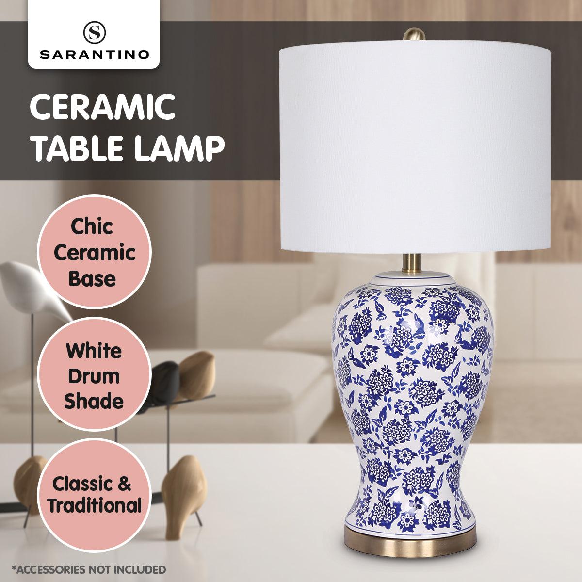 Sarantino Table Lamp Ceramic Floral Base Cotton Drum Shade - Harrogates